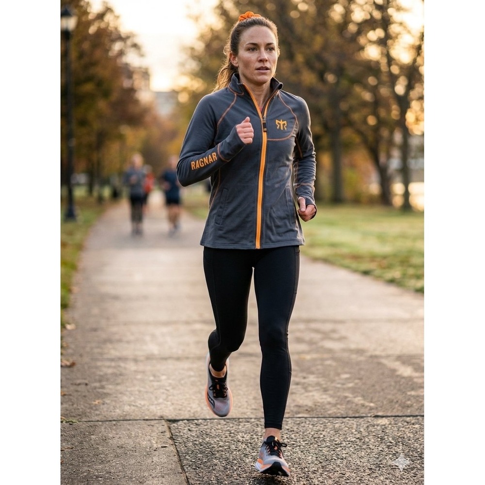 Ragnar Jacket Women's Large Gray Orange Full Zip Embroidered Spellout Thumbholes